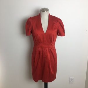 French Connection V Neck Sheath Dress Puff Sleeves